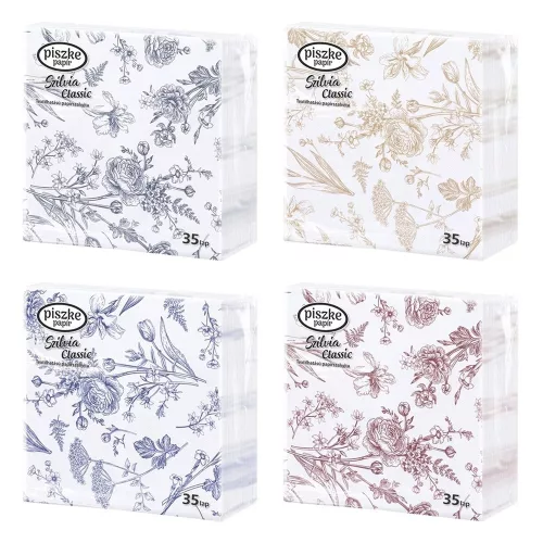 Szalvéta PISZKE Szilvia Classic 2 rétegű 33x33 cm 1/4 hajtogatott 35 lapos vegyes mintás