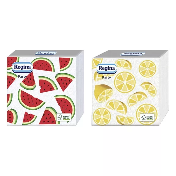 Szalvéta REGINA Party 1 rétegű 30x30 cm 1/4 hajtogatott 45 lapos vegyes mintás Szalvéta REGINA Party 1 rétegű 30x30 cm 1/4 hajtogatott 45 lapos vegyes mintás