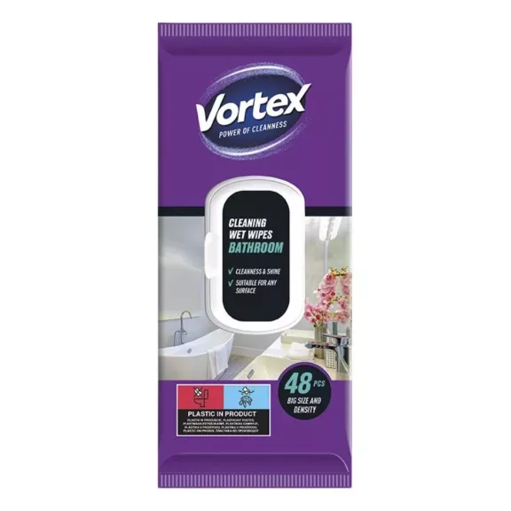 Nedves törlőkendő VORTEX fürdőszobai 48 darabos Nedves törlőkendő VORTEX fürdőszobai 48 darabos