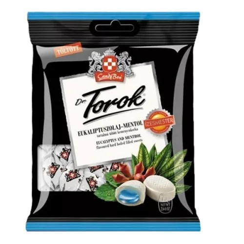 DR TOROK Töltött keménycukorka DR. TOROK eukaliptusszal és mentollal 75 g
