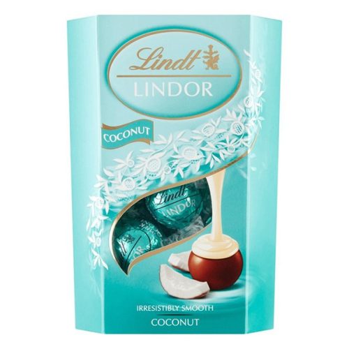 Csokoládé LINDT Lindor Coconut kókuszos fehércsokoládé golyók díszdobozban 200 g