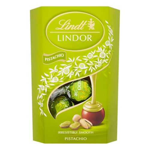 Csokoládé LINDT Lindor Pistachio pisztáciás tejcsokoládé golyók díszdobozban 200 g