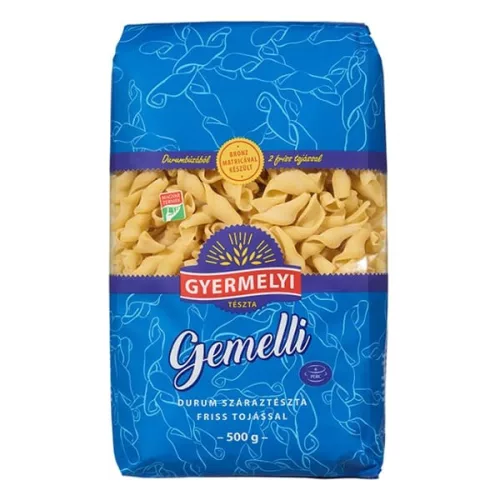 Száraztészta gemelli GYERMELYI 2 tojásos durum 500 g