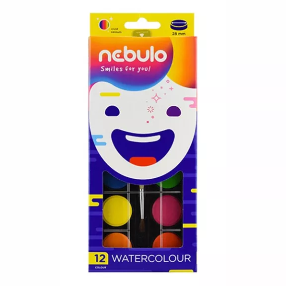 Vízfesték NEBULO 28 mm ajándék ecsettel 12 darabos Vízfesték NEBULO 28 mm ajándék ecsettel 12 darabos
