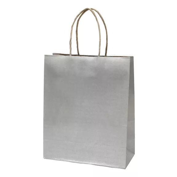 Dísztasak CREATIVE Classic Simple M 22x25x10 cm kraft egyszínű ezüst sodort füles