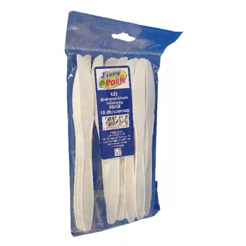 - Kés újrahasználható PS műanyag fehér 15 darabos