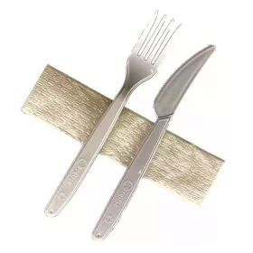   - Evőeszköz készlet 2+1 szett kés villa szalvéta újrahasználható fehér