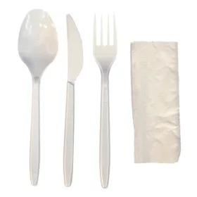   - Evőeszköz készlet 3+1 szett kanál kés villa szalvéta újrahasználható  fehér