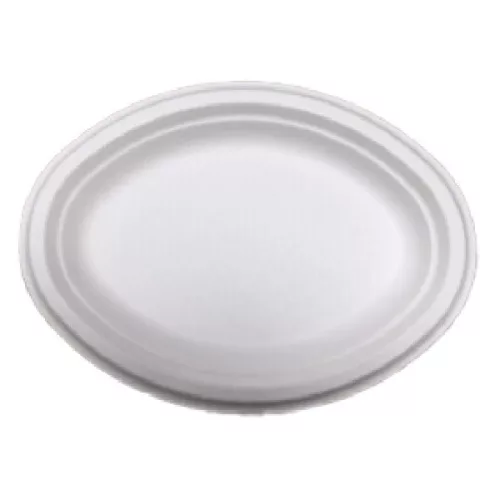 - Papírtányér eldobható ovális KOMP cukornád lebomló 25,4x19,05 cm natúr 125 darabos