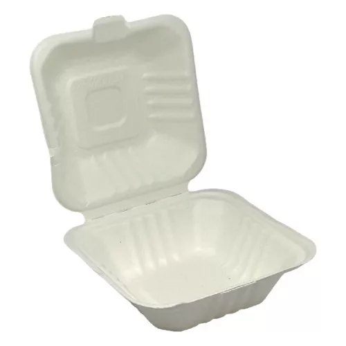 - Papírdoboz eldobható hamburgeres KOMP cukornád lebomló 15x15x7cm natúr 125 darabos