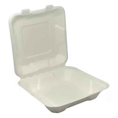 - Papírdoboz eldobható 1 részes ételes KOMP cukornád lebomló 20X20x6,5cm natúr  100 darabos