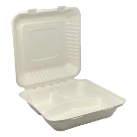  - Papírdoboz eldobható 3 részes KOMP cukornád lebomló 23X23x8cm natúr 100 darabos