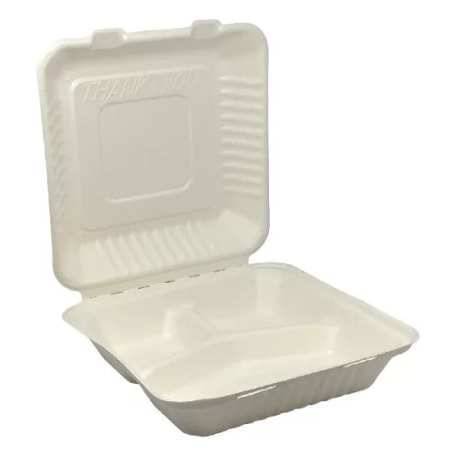 - Papírdoboz eldobható 3 részes KOMP cukornád lebomló 23X23x8cm natúr 100 darabos