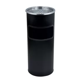   - Szemetes hamutartóval tűzálló kültéri fém fekete 25x58cm