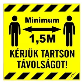   GUNGL DEKOR Matrica Kérjük tartson minimum 1,5 m távolságot sárga 10x10 cm "B"