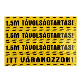   GUNGL DEKOR Matrica Távolságtartás! 1,5m Itt várakozzon! sárga 25x17,5 cm "C"