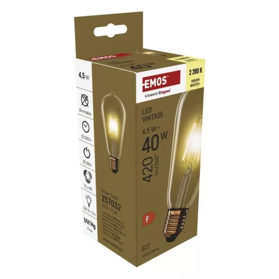 LED izzó EMOS Vintage E27 4,5 W természetes fény 2200K LED izzó EMOS Vintage E27 4,5 W természetes fény 2200K