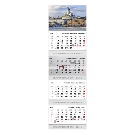 Speditőr naptár TOPTIMER T073 4 tömbös 4 havi Város 2027