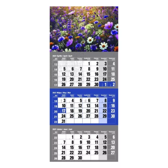 Speditőr naptár REALSYSTEM 1 tömbös 3 havi kék Virágok 2027 Speditőr naptár REALSYSTEM 1 tömbös 3 havi kék Virágok 2027