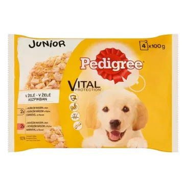   Állateledel alutasakos PEDIGREE Junior kutyáknak 4-pack csirke-marha válogatás 4x100 g