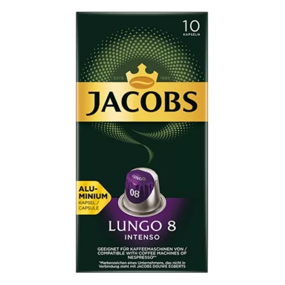 Kávékapszula JACOBS Nespresso Lungo 8 Intenso 10 kapszula/doboz Kávékapszula JACOBS Nespresso Lungo 8 Intenso 10 kapszula/doboz