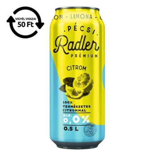 PÉCSI SÖR Alkoholmentes sör PÉCSI RADLER citrom 0,0% 500 ml DRS