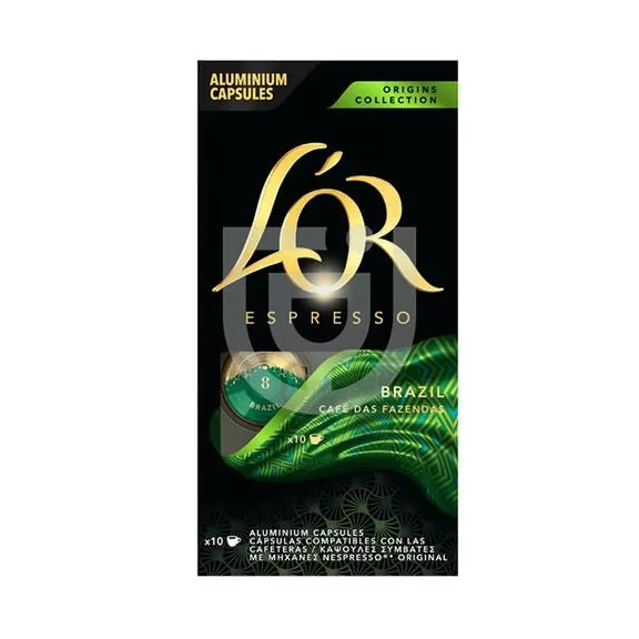 Kávékapszula L'OR Brasil Nespresso kompatibilis 10 kapszula/doboz Kávékapszula L'OR Brasil Nespresso kompatibilis 10 kapszula/doboz