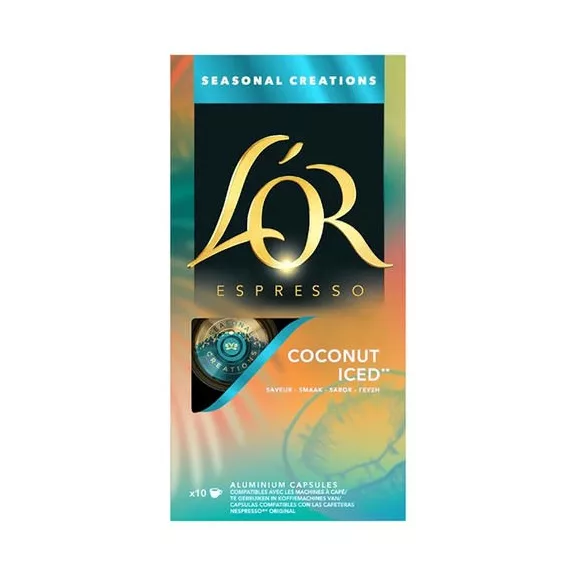 Kávékapszula L'OR Coconut iced Nespresso kompatibilis 10 kapszula/doboz Kávékapszula L'OR Coconut iced Nespresso kompatibilis 10 kapszula/doboz