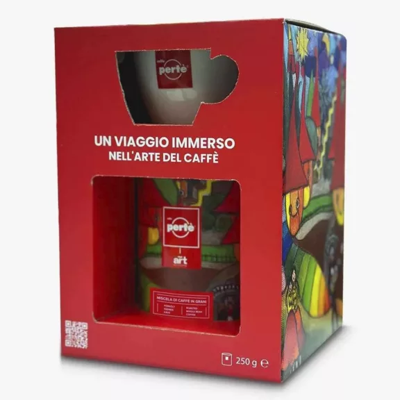 Ajándékcsomag CAFFÉ PERTÉ Art of Coffee szemes kávé hengerben 250 g + csésze szett Ajándékcsomag CAFFÉ PERTÉ Art of Coffee szemes kávé hengerben 250 g + csésze szett