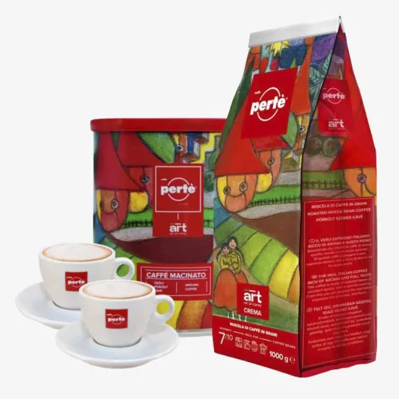 Ajándékcsomag CAFFÉ PERTÉ Art of Coffee szemes kávé kóstoló csomag + csésze szett Ajándékcsomag CAFFÉ PERTÉ Art of Coffee szemes kávé kóstoló csomag + csésze szett