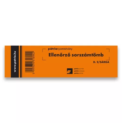 Nyomtatvány ellenőrző sorszámtömb PÁTRIA D2 100 lapos 146x40 mm sárga
