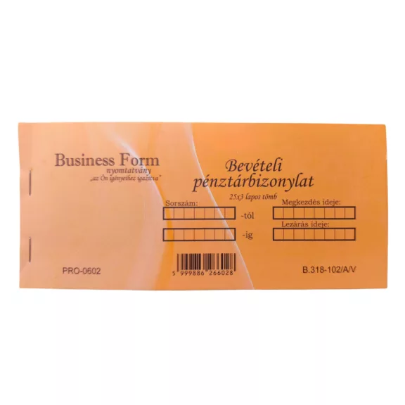 Bevételi pénztárbizonylat 25x3lapos B.318-102/A/V Bevételi pénztárbizonylat 25x3lapos B.318-102/A/V