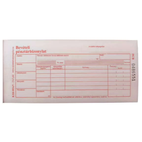 Bevételi pénztárbizonylat 25x3lapos B.318-102/A/V Bevételi pénztárbizonylat 25x3lapos B.318-102/A/V