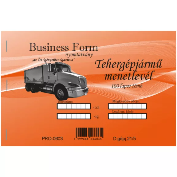 Tehergépjármű menetlevél 100 lapos A5 -D.gépj.21. (10db/csomag) Tehergépjármű menetlevél 100 lapos A5 -D.gépj.21. (10db/csomag)