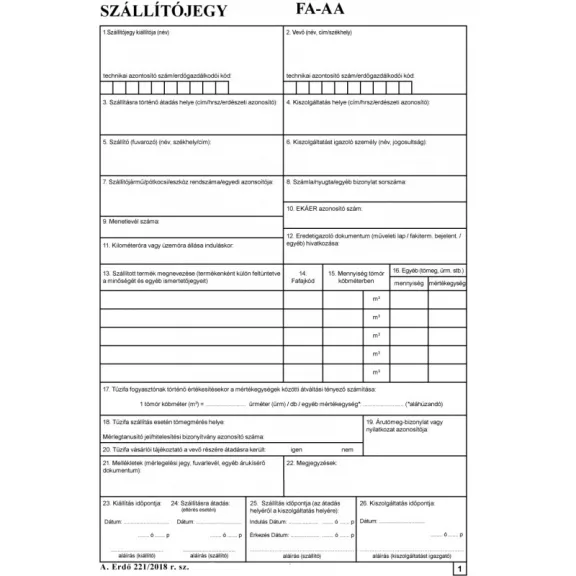 Szállítójegy 25x4 lapos nyomtatvány (Erdőgazdálkodás) Szállítójegy 25x4 lapos nyomtatvány (Erdőgazdálkodás)