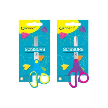   Olló 13cm, iskolai gumírozott fogóval, felakasztható csomagolásban Connect,
