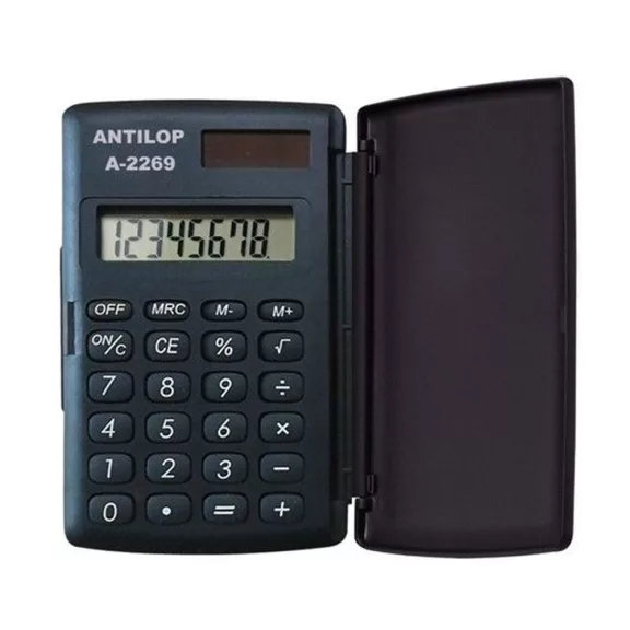 Zsebszámológép 8 digit fedeles napelemes gumírozott gombokkal Antilop A-2269 Zsebszámológép 8 digit fedeles napelemes gumírozott gombokkal Antilop A-2269