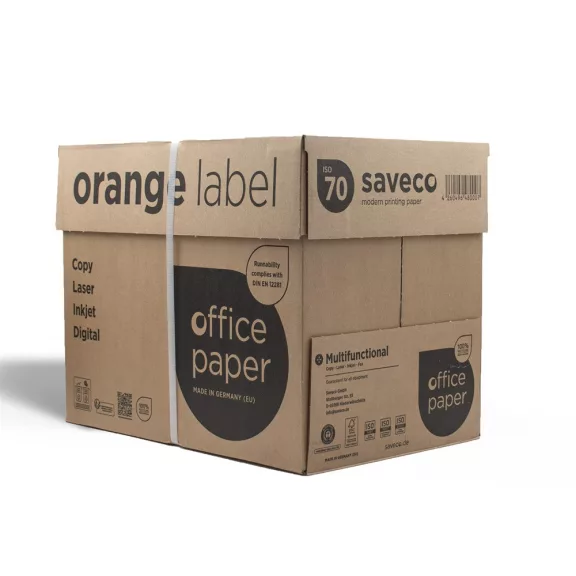 Másolópapír A4, 80g, újrahasznosított ISO 70 fehérségű Saveco Orange Label 500ív/csomag Másolópapír A4, 80g, újrahasznosított ISO 70 fehérségű Saveco Orange Label 500ív/csomag