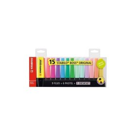   Szövegkiemelő készlet 2-5mm, vágott hegyű STABILO Boss original, 15 klf. szín