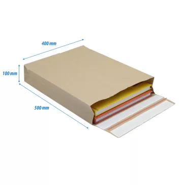   Csomagküldő webshop tasak 400x500x100mm, erős kraft papírból 100 db/doboz, E-green barna