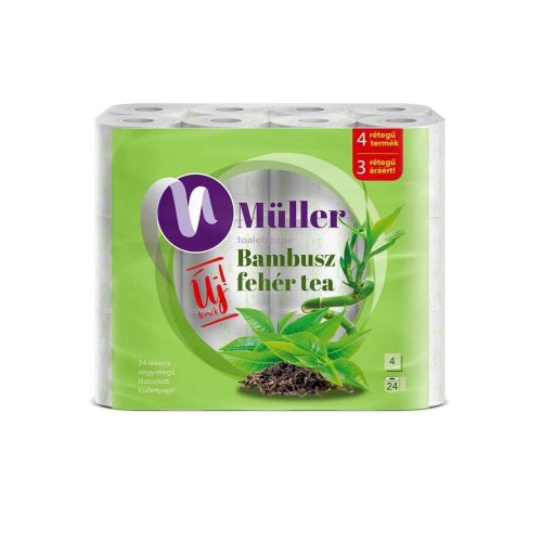 Toalettpapír 4 rétegű 100% cellulóz 24 tekercs/csomag Bambusz Müller fehér tea