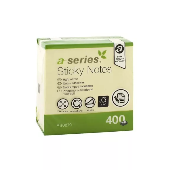 Jegyzettömb öntapadó 75x75mm 400lap A-Series sárga Jegyzettömb öntapadó 75x75mm 400lap A-Series sárga