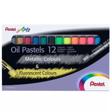   Kréta olajpasztell készlet, PHN-MF12 Pentel, 12 klf., fluoreszkáló metál szín