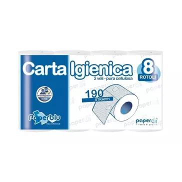   Toalettpapír 2 rétegű kistekercses 100%cellulóz 190 lap/19,95 m/tekercs 8 tekercs/csomag Paperblu Carta Igienica Paperdi
