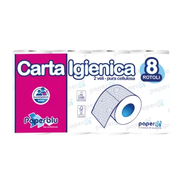   Toalettpapír 2 rétegű kistekercses 100%cellulóz 150 lap/15,75 m/tekercs 8 tekercs/csomag Paperblu Carta Igienica Paperdi