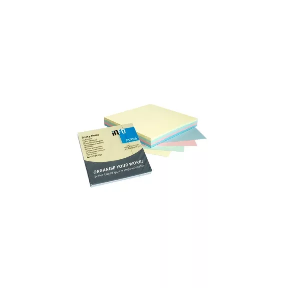 Jegyzettömb öntapadó, 75x75mm, 100lap, 4x25 lap, Info Notes, pasztell mix, kék, zöld, rózsa, sárga Jegyzettömb öntapadó, 75x75mm, 100lap, 4x25 lap, Info Notes, pasztell mix, kék, zöld, rózsa, sárga