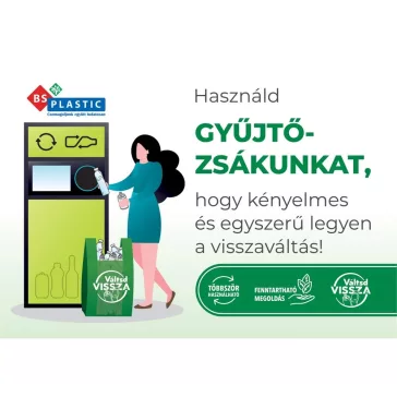   Ingvállas gyűjtőzsák 40x70cm, visszaváltható pet palackok, alu dobozok és üvegekhez 3 zsák/csomag