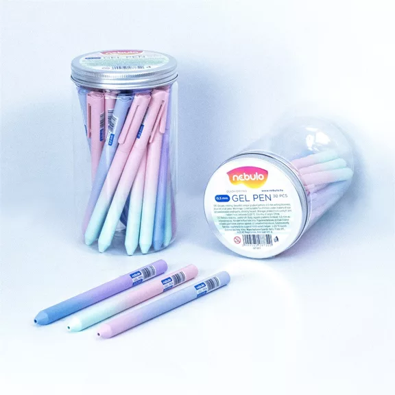 Zseléstoll, 0,5mm vegyes test szín, gradiens minták 30db/doboz Nebuló írásszín kék Zseléstoll, 0,5mm vegyes test szín, gradiens minták 30db/doboz Nebuló írásszín kék
