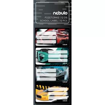 Füzetcímke 12db-os, Sportautó, vegyes minták, Nebulo
