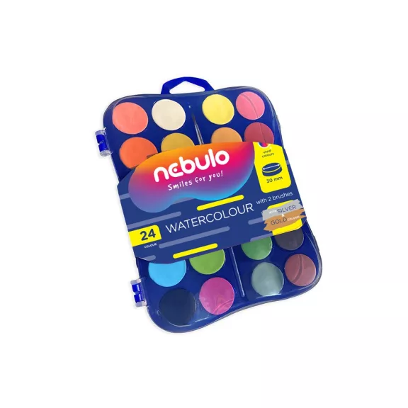 Vízfesték készlet, 24 db-os, 30mm festékgombokkal Nebulo Vízfesték készlet, 24 db-os, 30mm festékgombokkal Nebulo